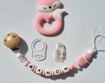 Personalized pacifier pacifier clip / first name / food silicone toy baby box birth gift baby shower pink fox