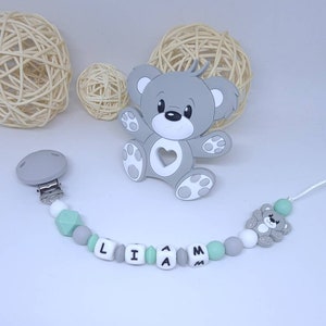 Attache tétine sucette personnalisée / prénom / jouet en silicone alimentaire bébé box naissance cadeau baby shower ours koala image 1