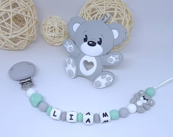 Personalisierter Schnullerclip / Vorname / Lebensmittel Silikonspielzeug Babybox Geburtsgeschenk Babyparty Koalabär