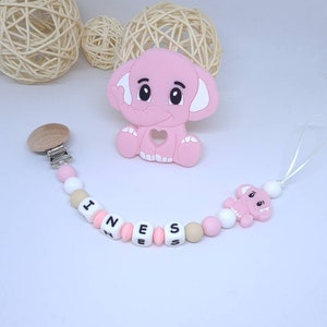 Clip per ciuccio personalizzato / nome / giocattolo in silicone alimentare scatola per bambini regalo di nascita elefante per la doccia per bambini