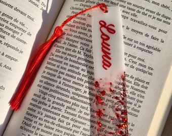 Personalized bookmark with first name or word / red and white /