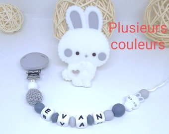 Clip per ciuccio personalizzato / nome / giocattolo in silicone alimentare scatola per bambini regalo di nascita baby shower coniglio