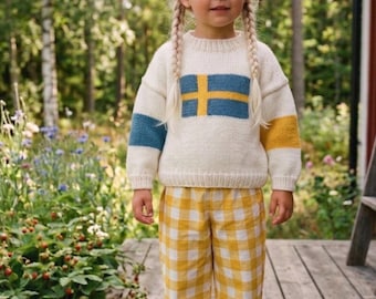 Schwedische Flagge, einzigartiger handgemachter Pullover, Größe 3