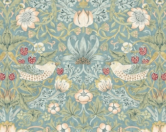 ORIGINAL MORRIS & CO Strawberry Thief Aqua PWWM001. Aquax from Free Spirit Fabrics William Morris fabric 100% Cotton