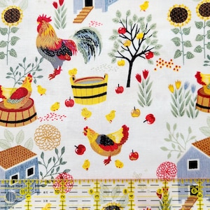 Chicken & Coops Cotton Calico Fabric Quilting Apparel Fabric from Brother Sister Design Studio 100% Cotton by the Yard