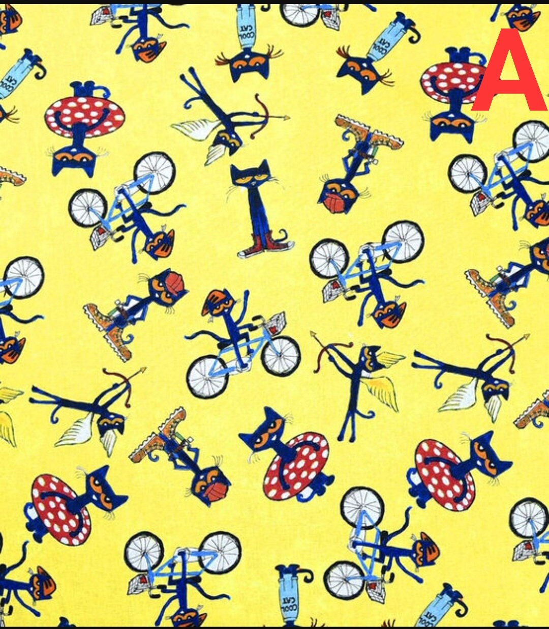 Pete the Cat Bike Cotton Fabric 100 Cotton by the Yard Etsy
