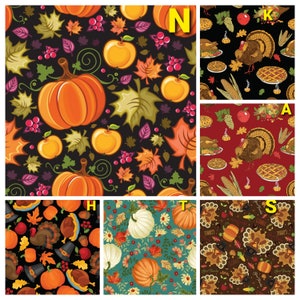 Thanksgiving fabric Harvest fall theme turkey pumpkin feast pilgrim 100%  cotton half yard By the Yard