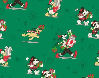 Disney Christmas Cotton Mickey and Friends Christmas Day Presents 100% cotton sold by the yard