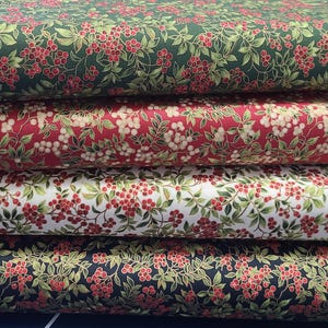 Moda Merry Manor 2025 metallic 33864 Cream, Crimson, Evergreen and Ebony Holiday Christmas fabric 100% Cotton Fabric