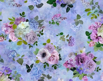 Timeless Treasures FLORAL BOUQUETS JT-C8489 Purple 100% Cotton Fabric