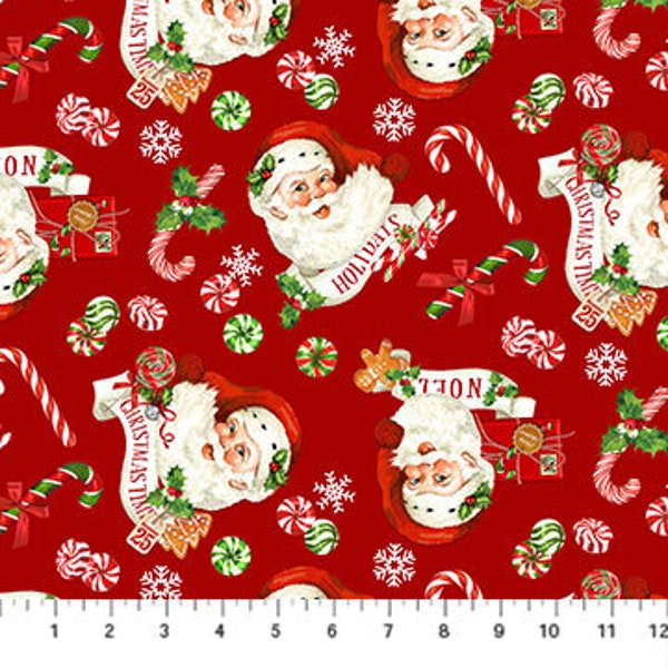Northcott Santa tossed Peppermint Candy DP 24624-24 Red Multi 100% Cotton fabric