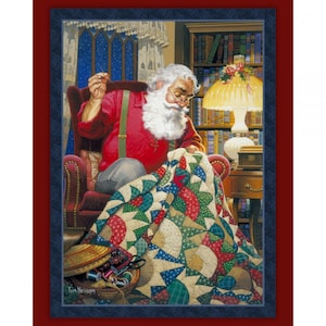 Quilting Santa Panel 36&quot; x 44&quot; with coordinates Christmas fabric 100% cotton