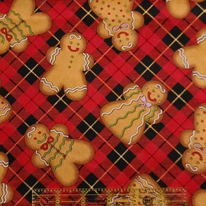 Hi Fashion Gingerbread cookies plaid Christmas Cotton Fabric Christmas fabric 100% Cotton sold by fat quarter half yard by the yard