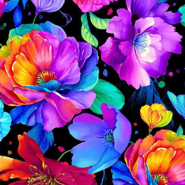 Timeless Treasures Rainbow Florals Flora-CD3816  Multi Chong-A Hwang For Collection Petal Power digital print 100% Cotton Fabric
