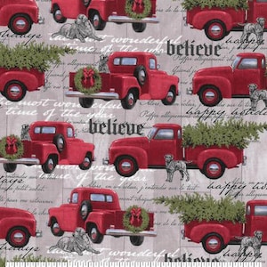 Grayhound & Red Trucks Christmas Cotton Fabric 100% Cotton fabric