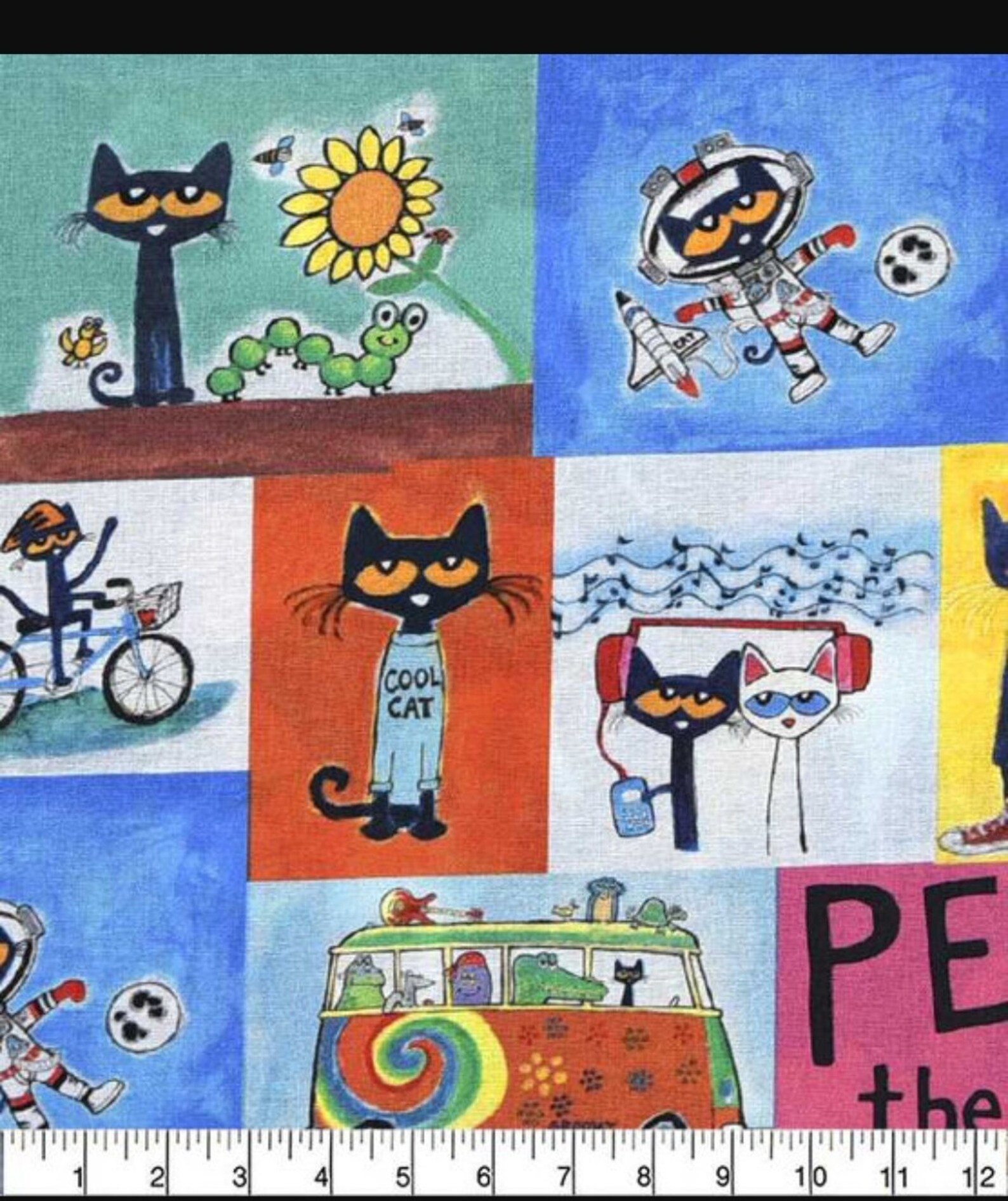 Pete the Cat Squares Cotton Fabric 100 Cotton by the Yard Etsy