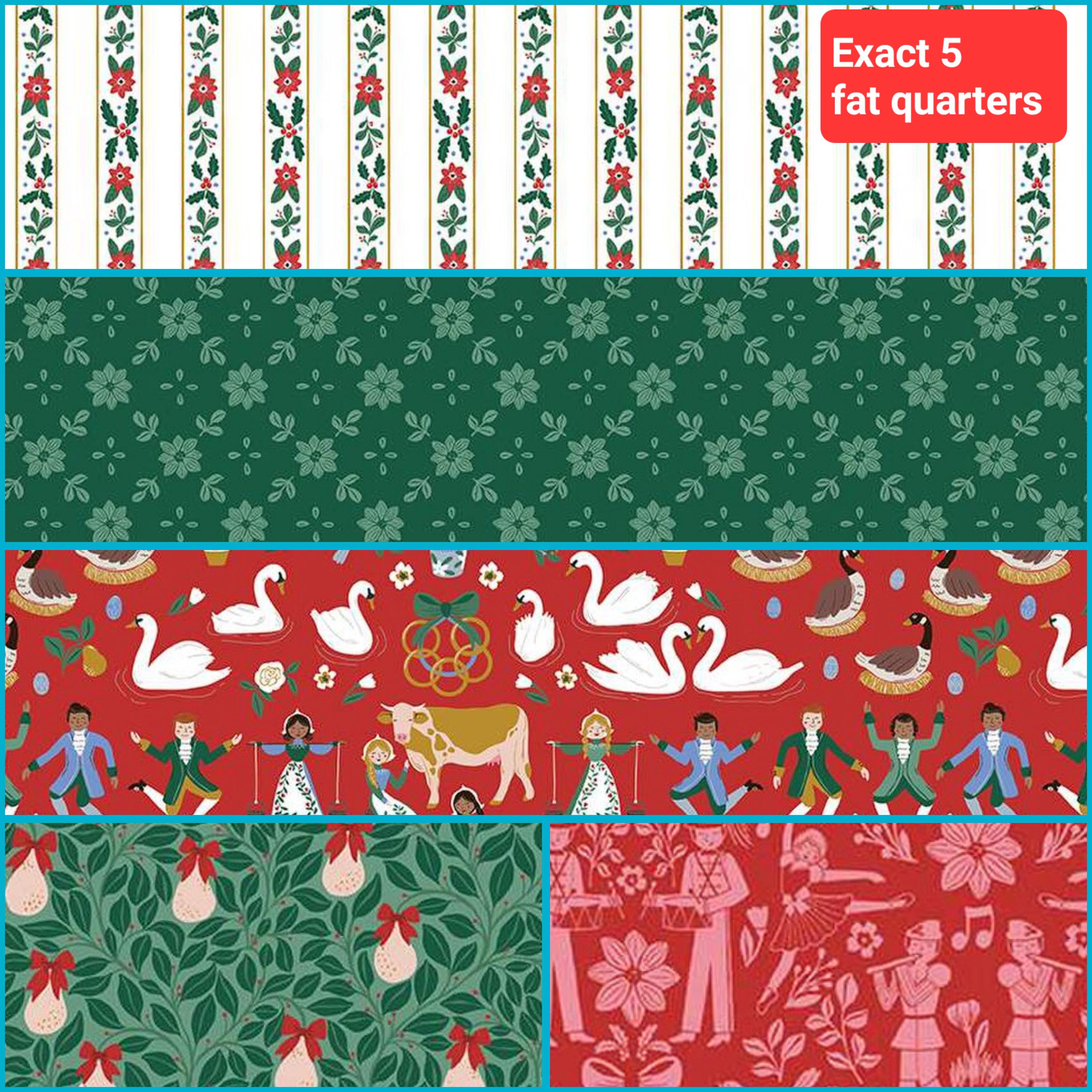 Riley Blake A Pear-fect Christmas Fat Quarters Bundles by Cayla Naylor Assorted Classic quilting Cotton Fabrics
