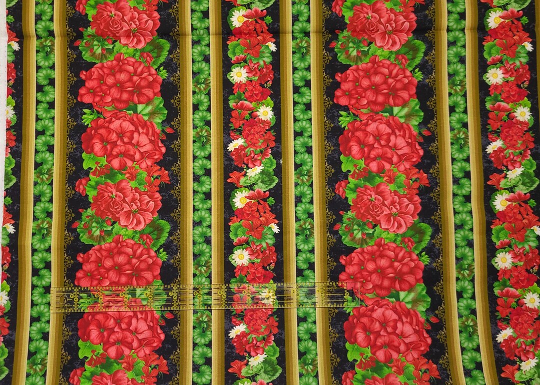 Timeless Treasures Scarlet Beauty Border Stripe FLEUR-CD3181 Black 100% ...