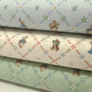 Peter Rabbit™ and Benjamin Bunny™ Lattice C17254 CREAM, Green, Blue from Riley Blake 100% cotton fabric