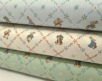 Peter Rabbit™ and Benjamin Bunny™ Lattice C17254 CREAM, Green, Blue from Riley Blake 100% cotton fabric