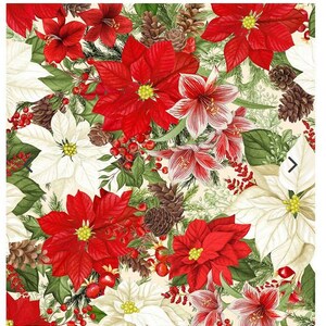 Wilmington Prints Tartan Holiday Poinsettias Cream WP-3017-27663-173 Christmas 100% Cotton Fabric