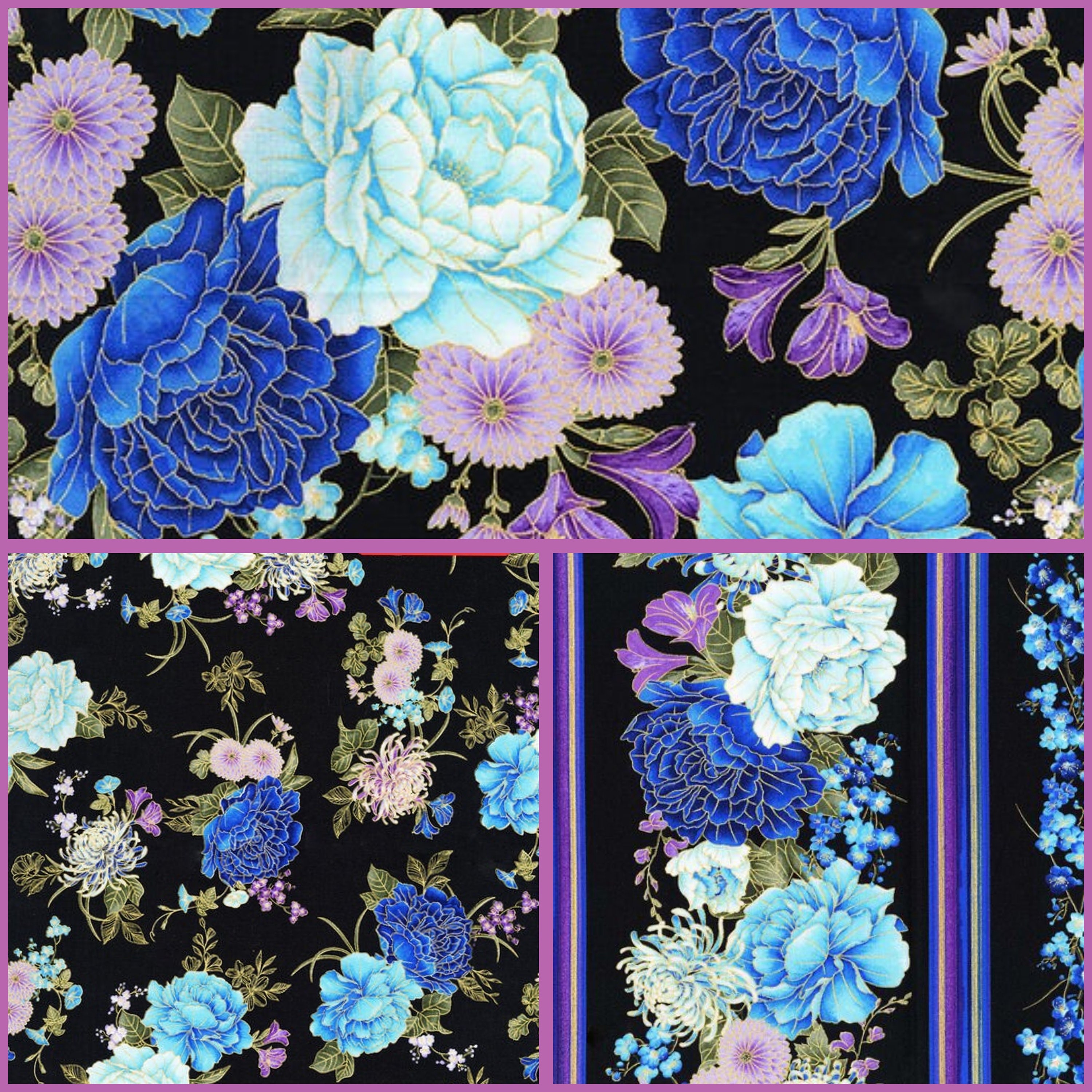 Hi Fashion Blue & Purple Metallic Floral Premium Cotton