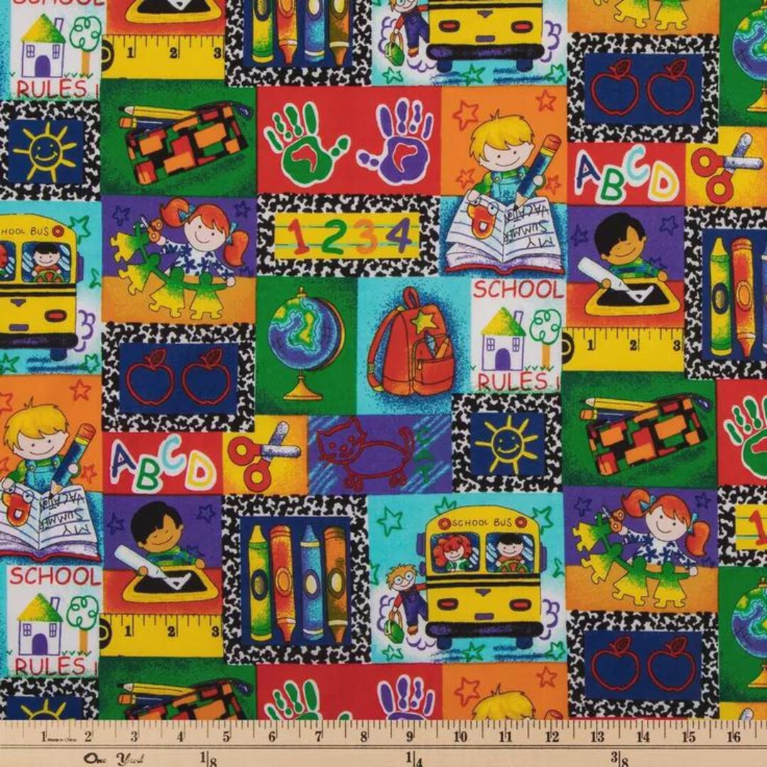 Kinder Kids Patch Cotton Calico Fabric by Springs Creative Back to ...
