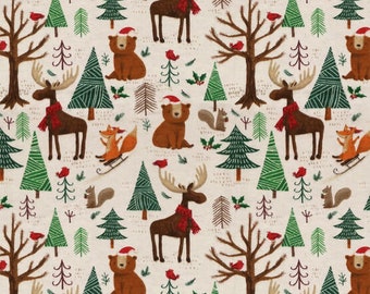 Christmas Forest Animals Super Snuggle FLANNEL cotton fabric half yard by the yard