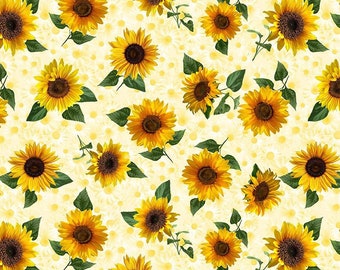 Timeless Treasures Sunflowers and Daisies Bouquets FLEUR-CD2924 BLACK