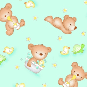 Bathing bear Comfy Flannel by A E Nathan Receiving Blankets/Soft 100% Cotton  half yard by the yard