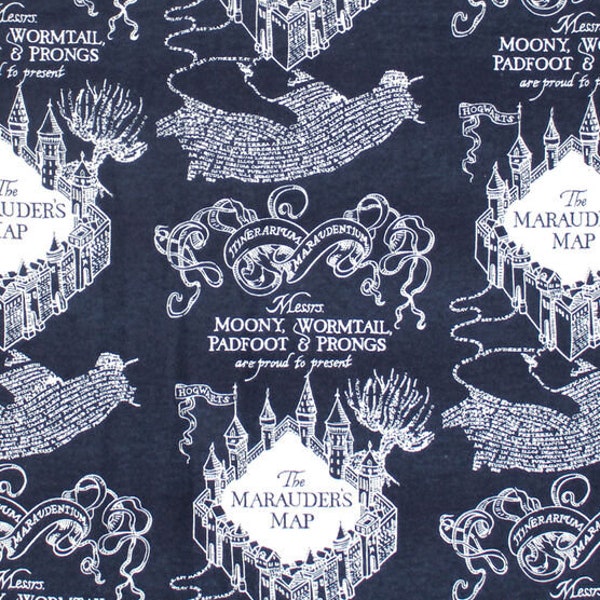 Harry Potter blue Marauder's Map cotton flannel fat quarter half yard one yard