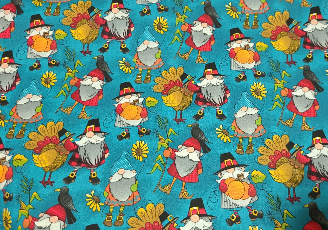 Gnomes Turkeys Fabric by Laurie Campbell Quilting Apparel Etsy