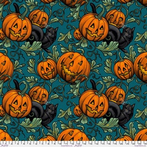 Pumpkin Patch - Turquoise from Free Spirit Halloween Fabric 100% cotton