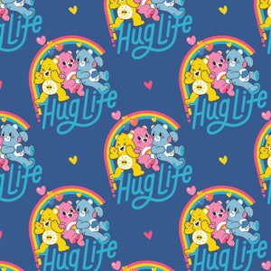 Navy Care Bears Hug Life by Camelot 100% Cotton Fabric bt the yard