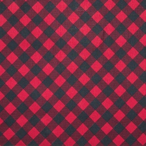 Red Black Bias Check Christmas Cotton Fabric  100% Cotton sold by half yard by the yard
