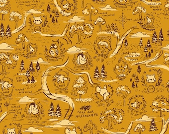 100 Aker Woods Winnie the Pooh Map gold for quilting, apparel and home decor by Jill Howarth C15171-GOLD 100% cotton fabric