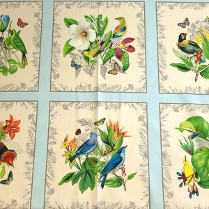 Secret Escape Panel Exotic Birds and Butterflies Blue 24x44 Fabric Panel from Elizabeth&#39;s Studio  100% quilting cotton