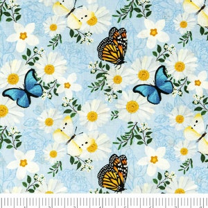 SINGER Blue And Orange Butterfly Cotton Fabric 100% Cotton