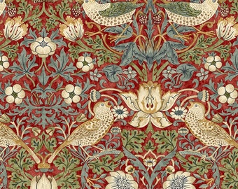 ORIGINAL MORRIS & Co Strawberry Thief (Red) PWWM001. REDXX for Free Spirit William Morris fabric 100% Cotton