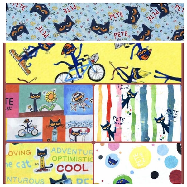 Pete The Cat Bike Cotton Fabric  100% Cotton By the yard