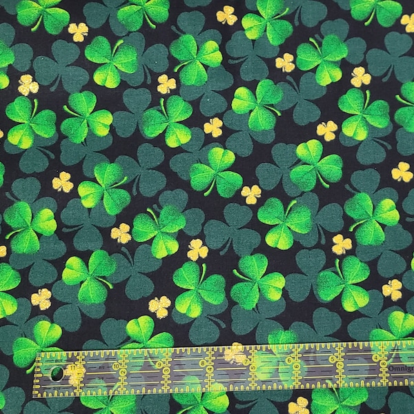 Fabric Traditons Shades of glitter Clover St. Patricks Day Cotton Fabric By the Yard
