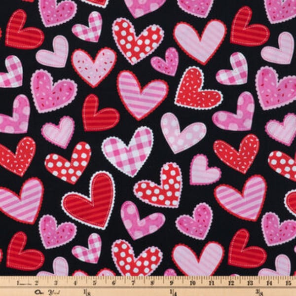 Brother Sister Design Studio Pattern Hearts Fabric Pink, Red, White Valentine's Day 100% Cotton Fabric sold by the Yard