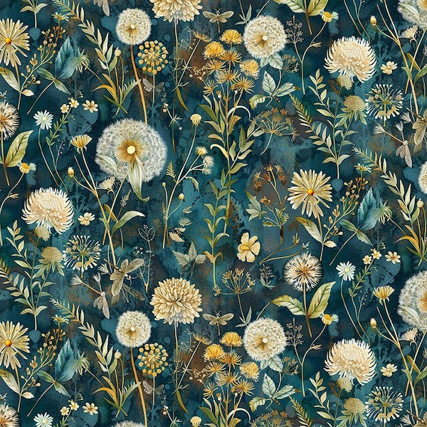 Timeless Treasures Midnight Wild Floral FLEUR-CD3683 NIGHT from collection Forest Whisper 44/45" inches digital print 100% Cotton Fabric