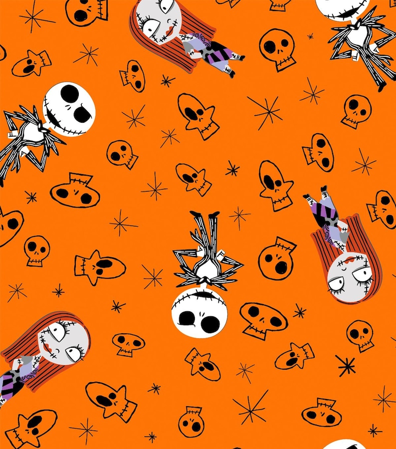 Disney Nightmare Before Christmas orange flannel Cotton Fabric FQ Half Yard One Yard