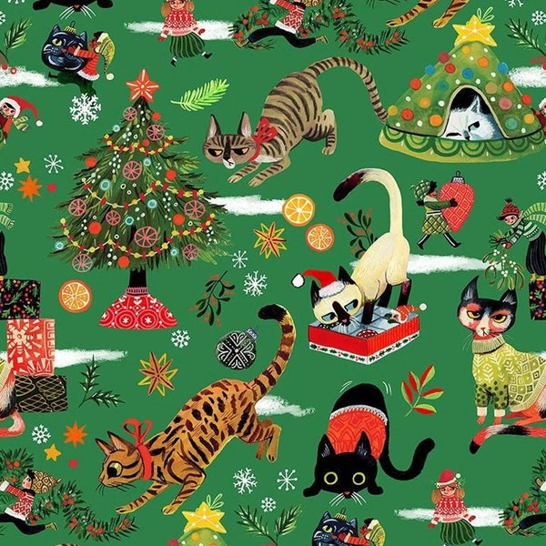 Dear Stella Not Ameowsed ST-DMB2225PINE Pine Pixie Play 100% cotton fabric
