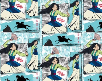 Disney Mulan blocks Cotton Fabric  half yard, one yard