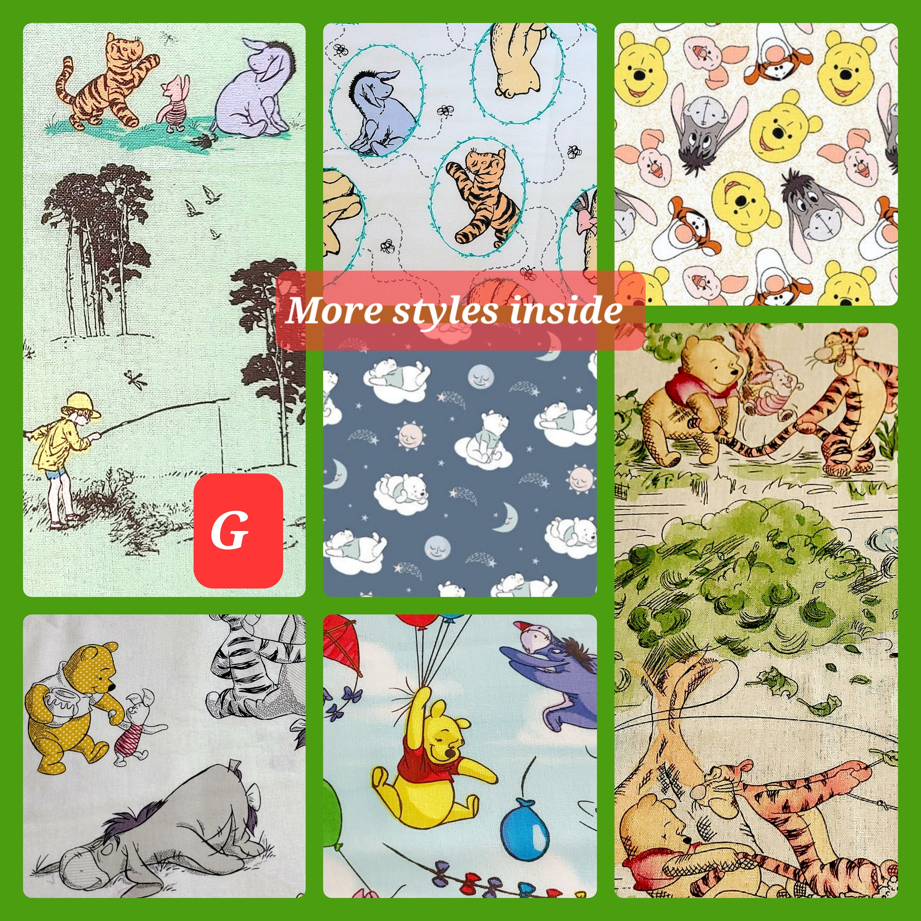 Disney Winnie the Pooh Fabric Gray Clouds and Kites Winnie the