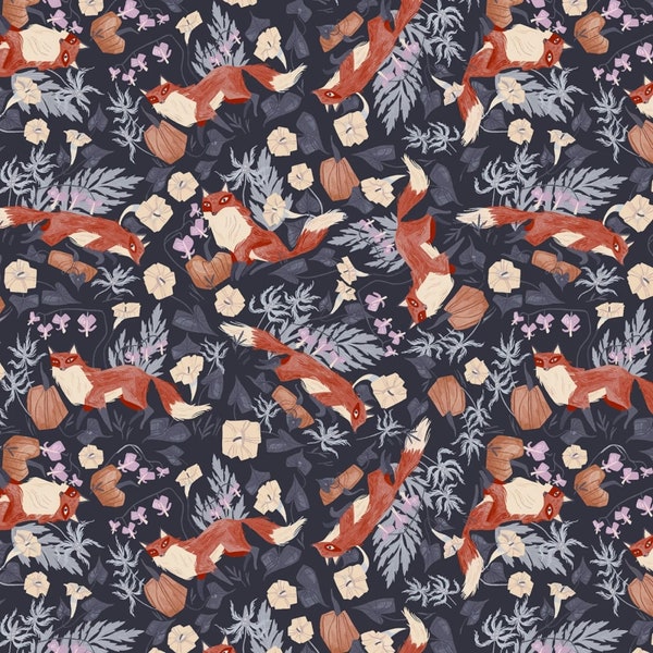 Toil & Trouble Foxy Graphite Fox clearance Fabric By Dear Stella 100% Cotton Fabric By The Yard