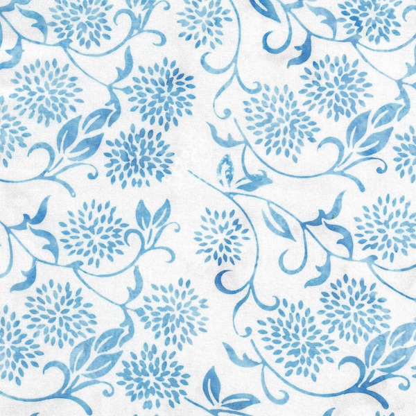 Island Batik Fabrics PETALS PROVENCE blue floral vine 100% cotton Batik fabric