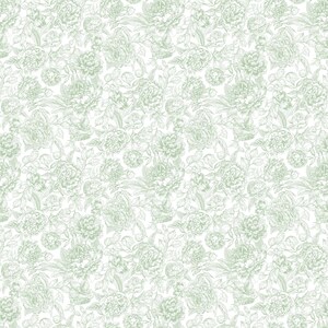 Northcott Blush Collection by Michel Design Works SP25622-72 Green with subtle sateen stripes Floral Toile 100% Cotton